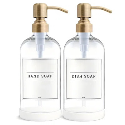 Clear Glass Soap Dispenser, 2 Pack Kitchen Soap Dispenser Set With Stainless Steel Pump, 16 Oz Dish Soap And Hand Soap Dispensers For Bathroom With Wa | Wayfair North America