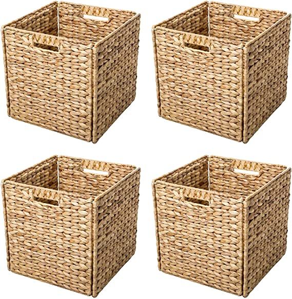 Amazon.com: Trademark Innovations Foldable Hyacinth Storage Baskets with Iron Wire Frame (Set of ... | Amazon (US)