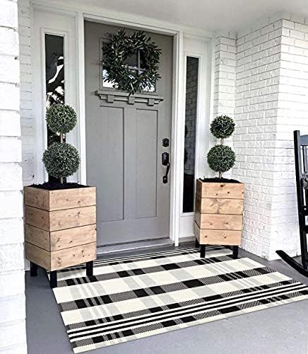 Black White Buffalo Plaid Rug Outdoor Doormat 3' x 5' Cotton Woven Checkered Rugs Machine Washabl... | Amazon (US)