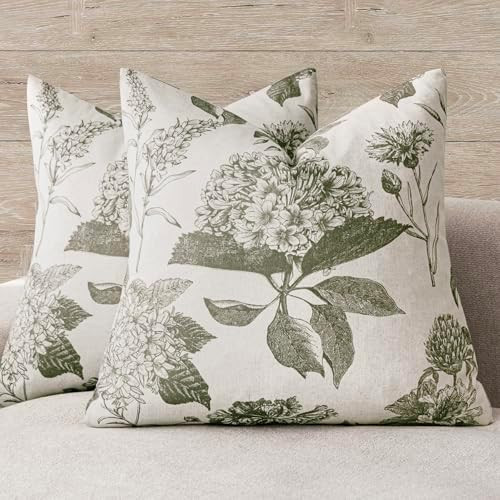 Foindtower Set of 2 Linen Floral Throw Pillow Covers Vintage Accent Print Decorative Cushion Cove... | Amazon (US)
