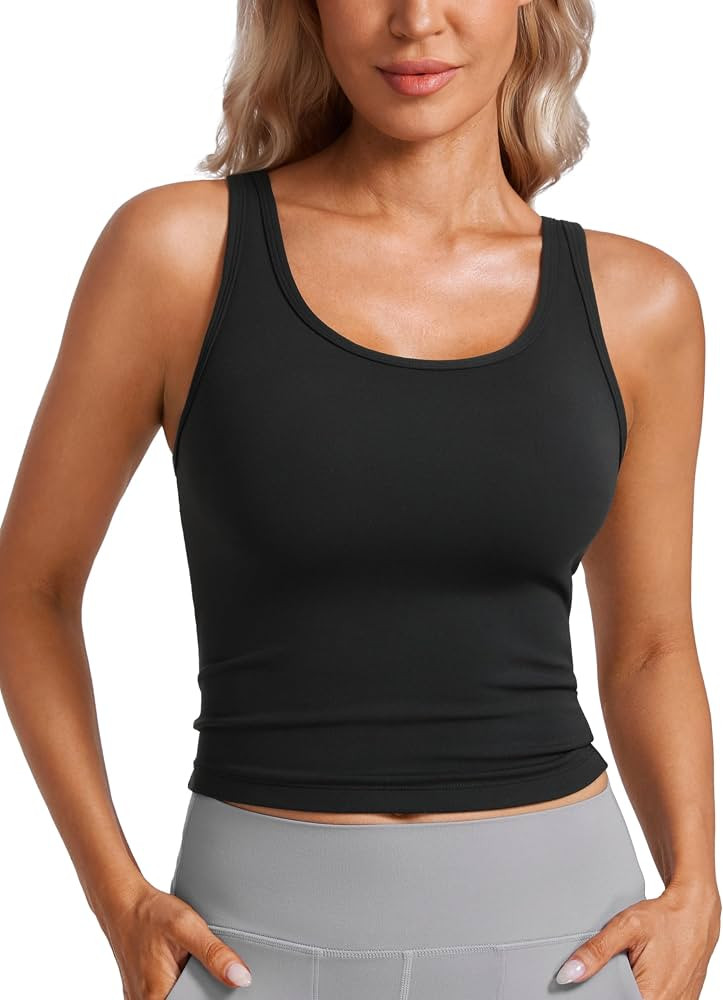 CRZ YOGA Womens Butterluxe Double Lined Tank Tops Scoop Neck Racerback Workout Tanks Sleeveless C... | Amazon (US)