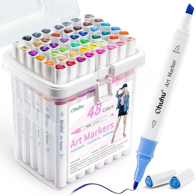 Ohuhu Markers, 48-color Double Tipped Alcohol Markers, Chisel & Fine Alcohol-based Art Marker Set... | Amazon (US)