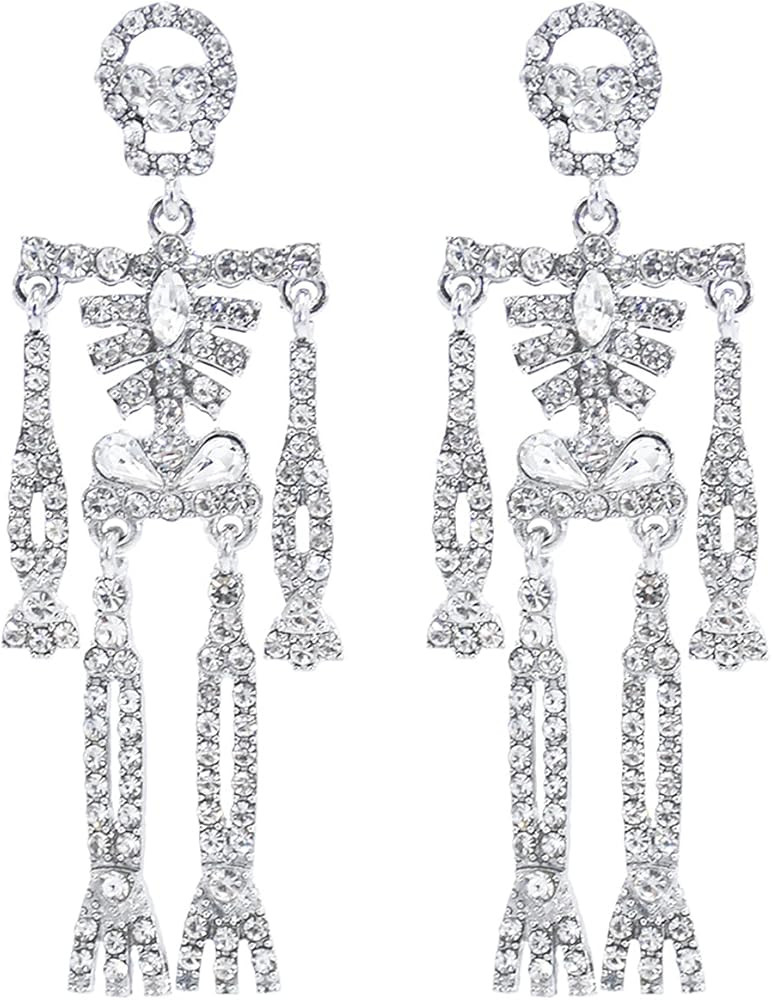 Halloween Skeleton Skull Earrings for Women Bling Rhinestone Crystal Gothic Skull Earring Hallowe... | Amazon (US)