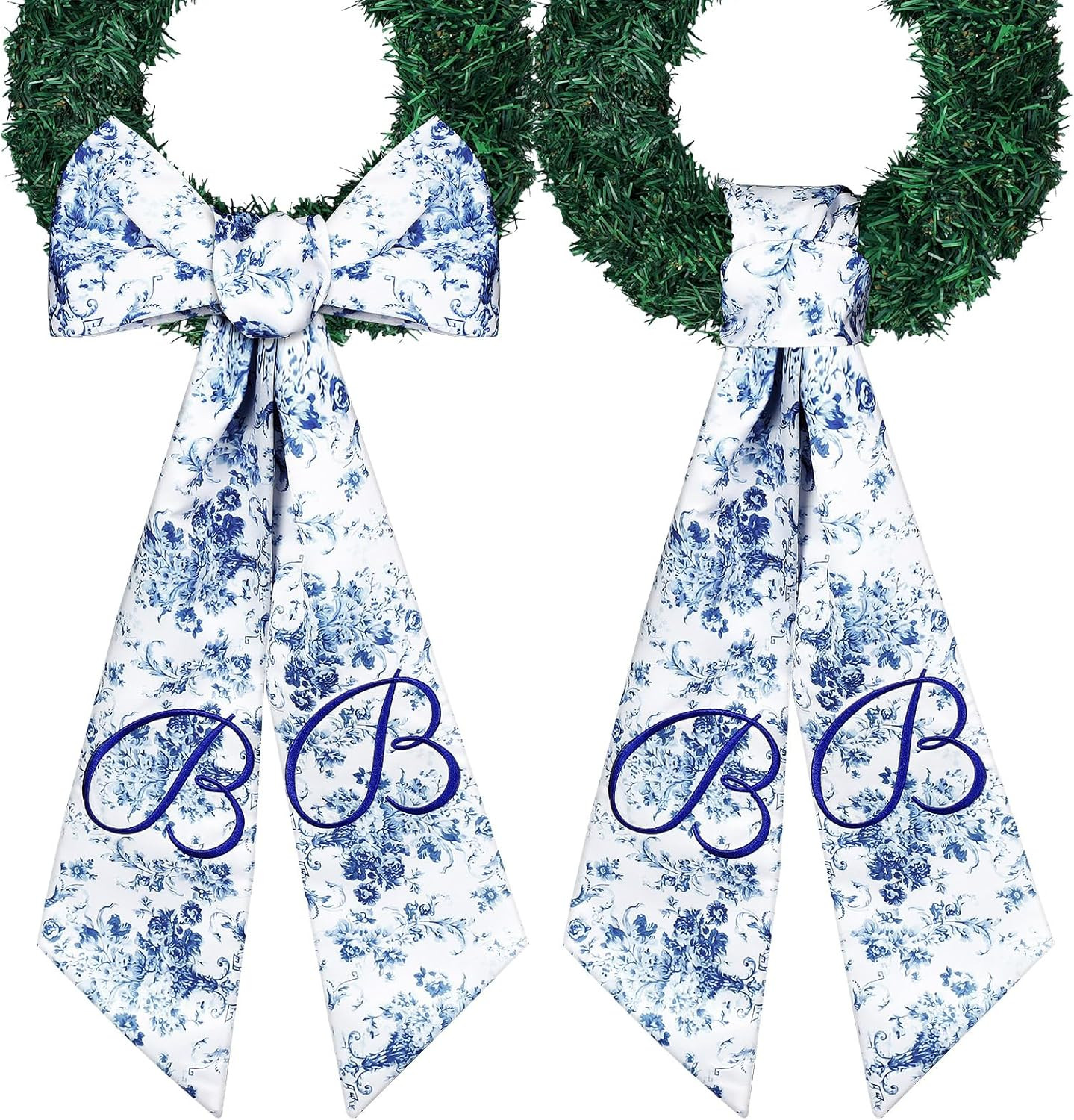 2 Pcs Embroidery Monogram Wreath Sash Blue Chinoiserie Monogram Letter B Wreath Sash for Boxwood ... | Amazon (US)