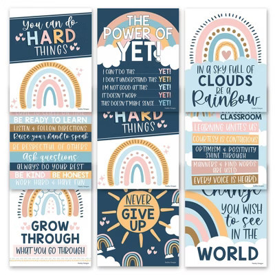 Hadley Designs Boho Rainbow Growth Mindset Classroom Decor Posters, Set of 9 | Target
