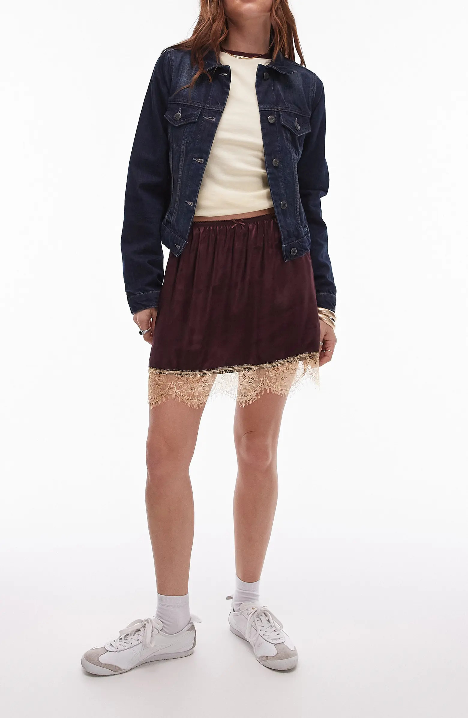 Lace Trim Satin Miniskirt | Nordstrom