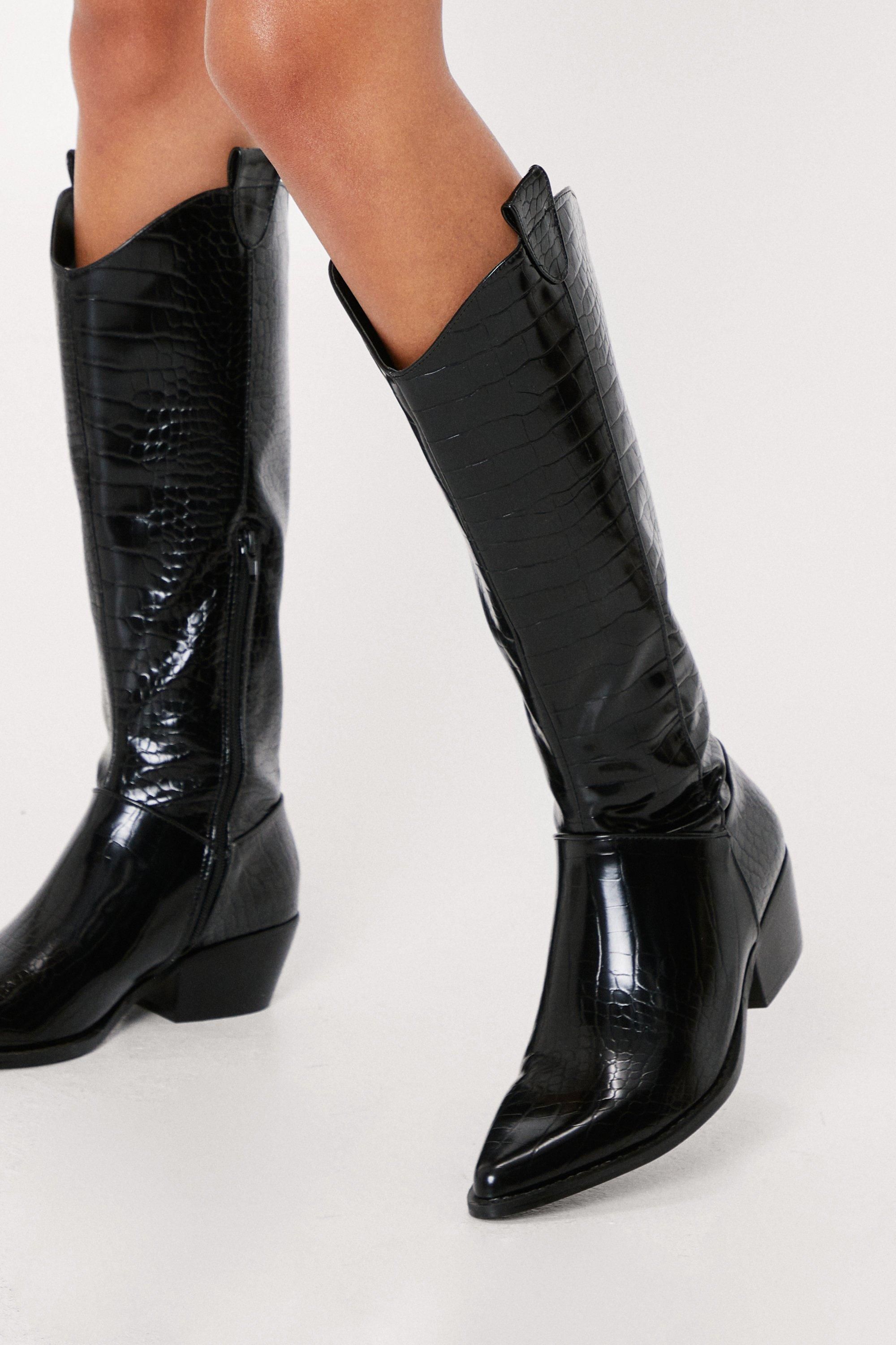 Faux Croc Block Heel Cowboy Boots | Nasty Gal Canada