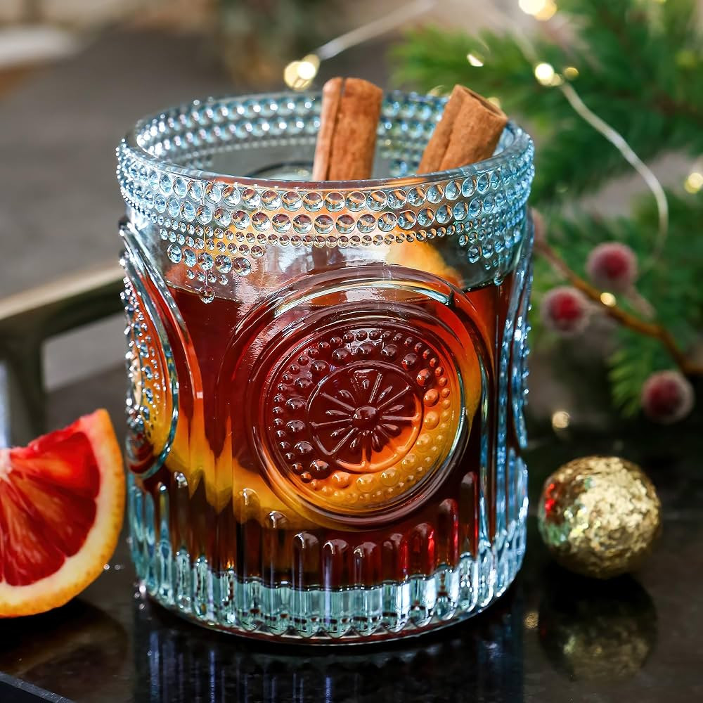 Kate Aspen Ribbed Retro Arch Floral Aqua Blue Drinking Glasses Set of 6, (10 oz) Vintage Glasswar... | Amazon (US)