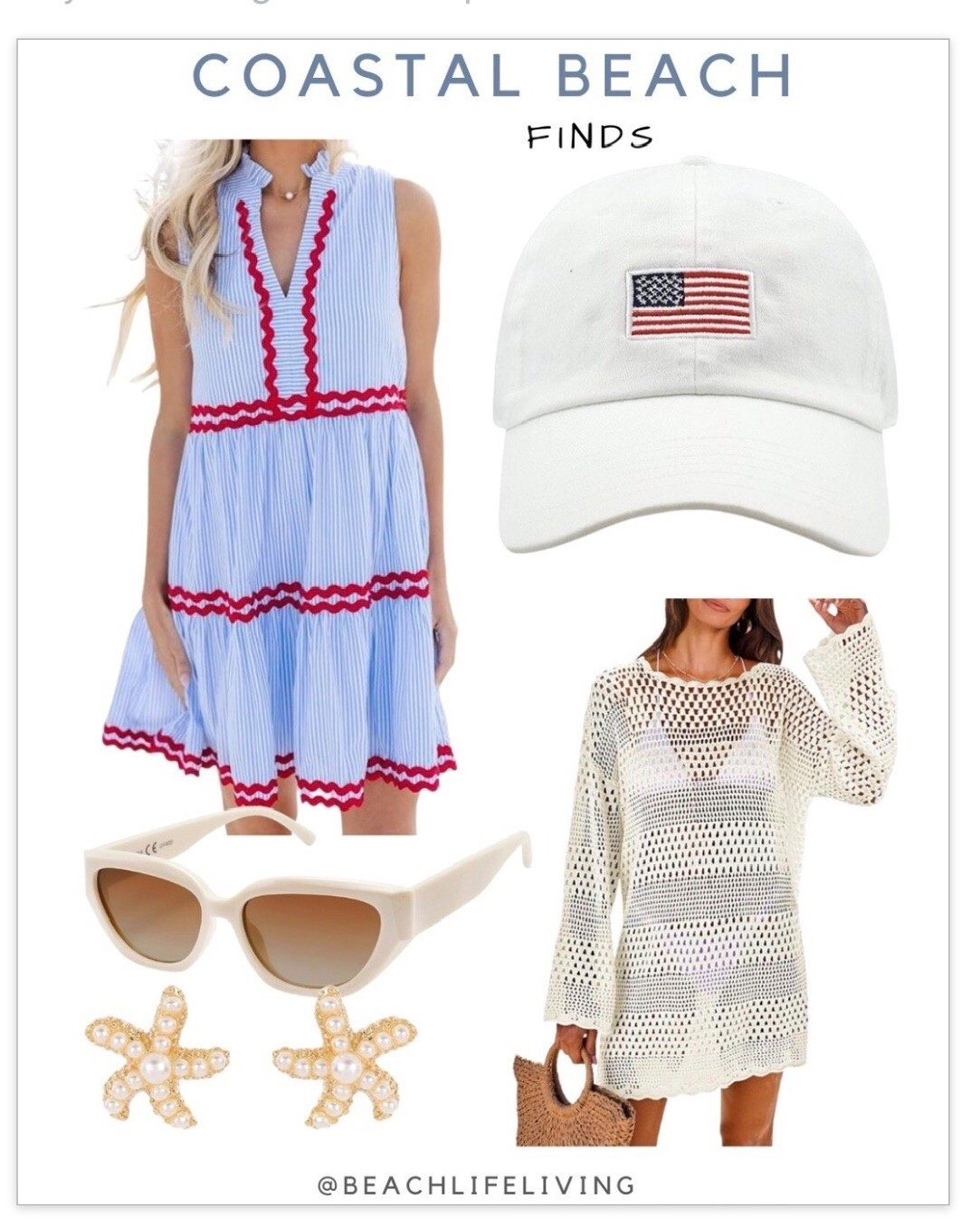 Red , White and Blue 
Holiday Style 
Flag Hat, beach cover up, Sun glasses 

#LTKmomlife #LTKSeasonal #LTKSwim