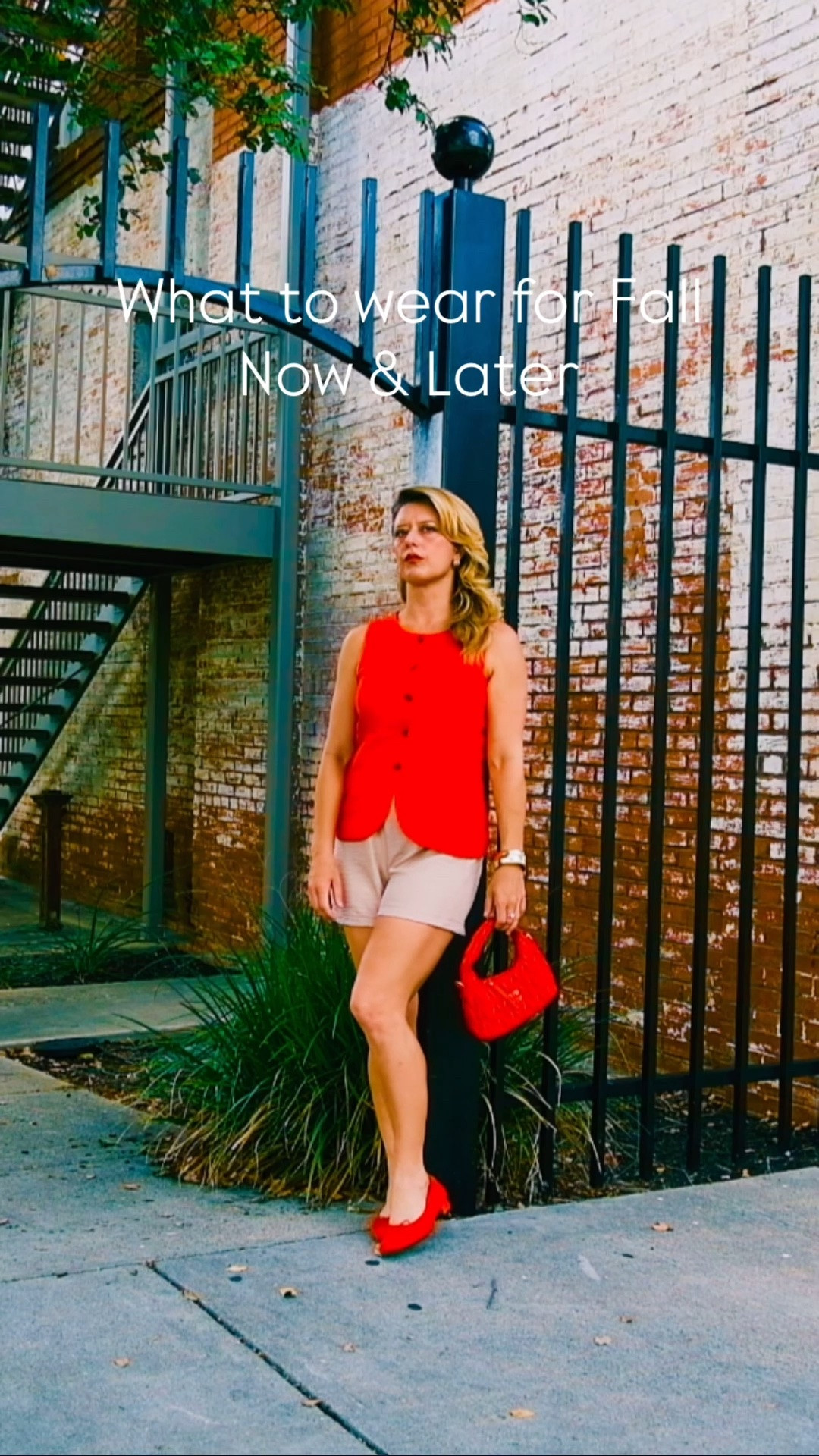 Red linen @jcrew vest with a pop of red heels and a little red @miumiu bag for now - then add a trench coat from @amazon later for this transitional Fall casual outfit 🍒

#LTKdayinmylife #LTKootd #LTKOver40