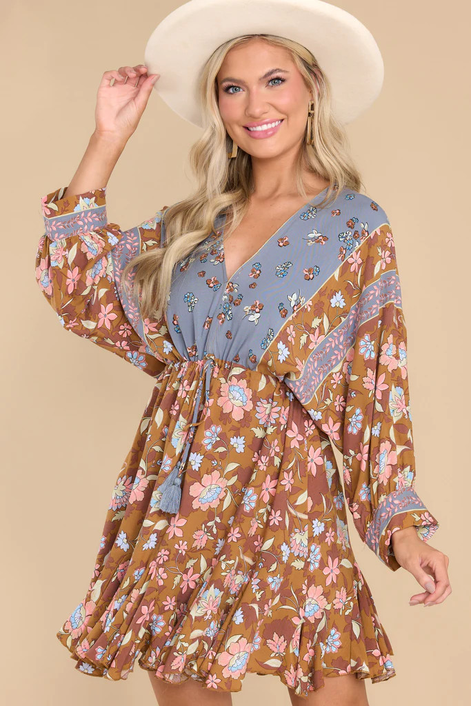 Sweet Evenings Honey Multi Floral Print Dress | Red Dress 