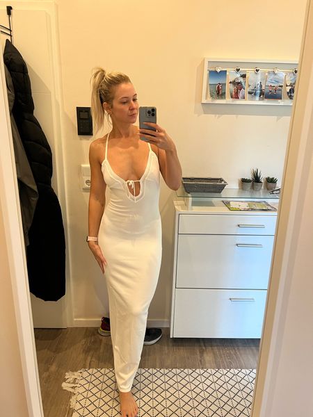 Beautiful white dress that can be dressed up or down! Perfect for brides for bachelorette party, bridal shower or rehearsal! 

#LTKfindsunder100 #LTKwedding
