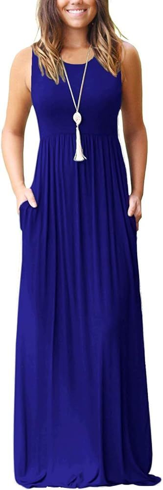 AUSELILY Women's Summer Sleeveless Loose Plain Maxi Dress Casual Long Dress with Pockets | Amazon (US)