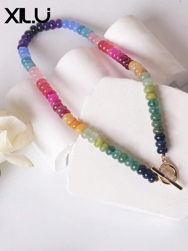 1pc Glass Beads Rainbow Beryl Color Necklace | SHEIN