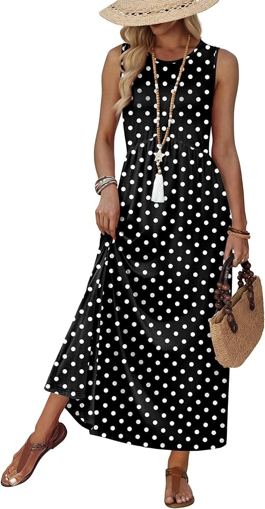 WIHOLL Summer Dresses Babydoll Maxi Dress Empire Waist Beach Vacation Sundresses 2026 with Pocket... | Amazon (US)