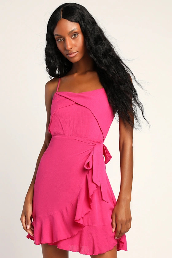 Gorgeous Vision Magenta Ruffled Faux-Wrap Mini Dress | Lulus (US)