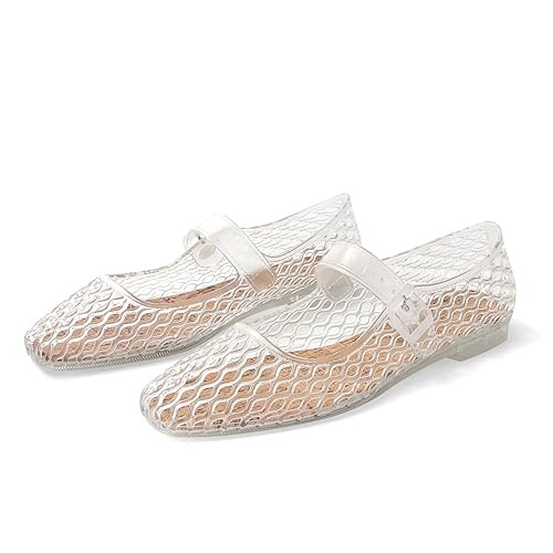 Amazon.com: DOEYG Clear Jelly Ballet Flats for Women Jelly Sandals Shoes Women Beach Jellies Mary... | Amazon (US)
