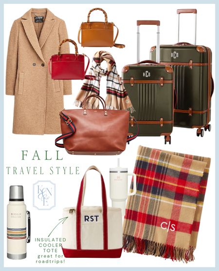 Fall travel favorites for 2023. I have some trips coming up some flights & lots of road trips. The olive green luggage is a color I love for the season paired with earthy tones and red. Red leather crossbody, chestnut leather WeekENDer bag, plaid wool blanket, plaid scarf, cooler totes, pendleton stanley thermos, stanley cup, camel wool coat

#LTKtravel #LTKSeasonal #LTKGiftGuide
