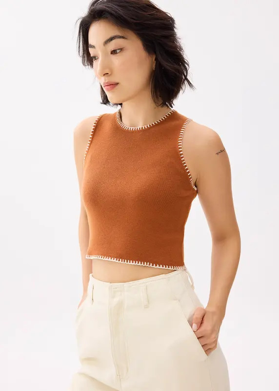 Knit Contrast Stitch Crop Tank Top | Love, Bonito USA
