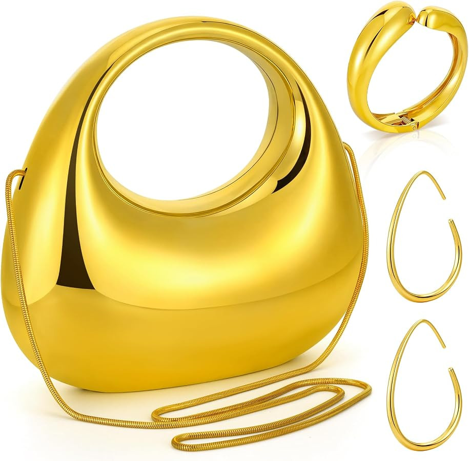 3 Pcs Gold Clutch Purse Jewelry Set for Women Acrylic Clutch Bracelet Earring Gold Accessories Ev... | Amazon (US)