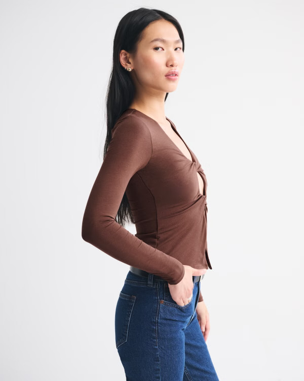 Bra-Free Long-Sleeve Twist Cutout Top | Abercrombie & Fitch (US)