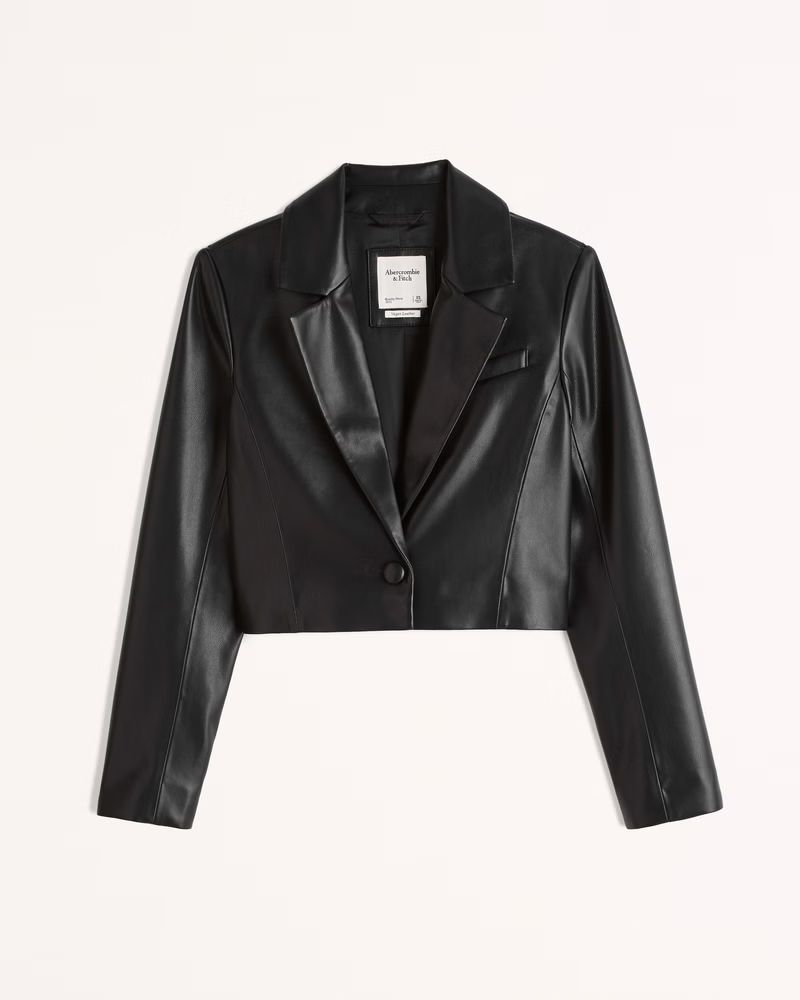 Women's Cropped Vegan Leather Blazer | Women's Clearance | Abercrombie.com | Abercrombie & Fitch (US)