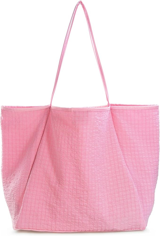 HOXIS Lightweight Tote Womens Seersucker Shoulder Handbag Foldable Carryall Bag | Amazon (US)