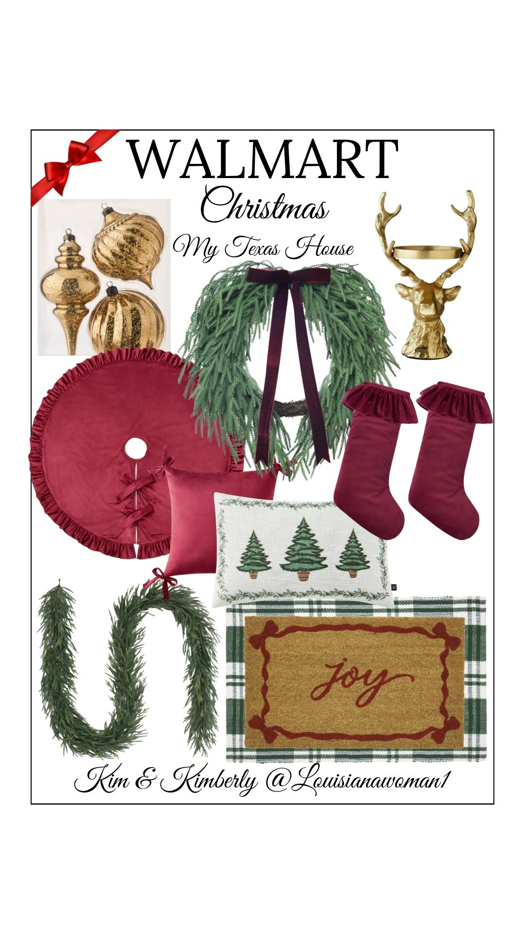 🕯️Beautiful Christmas Decorations! #Walmart #MyTexasHouse #Christmas #Christmasdecoration #decor #home #burgundy #gold #wreath #ornaments #throwpillows #doormat #garland #treeskirt #candleholder

#LTKSeasonal #LTKHome #LTKHoliday