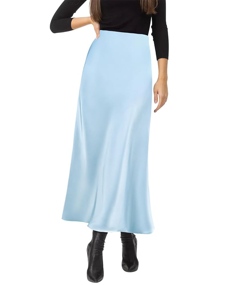 Women's Satin Silky High Waist Maxi Skirt Elegant Elastic Waistband A Line Long Skirts | Amazon (US)