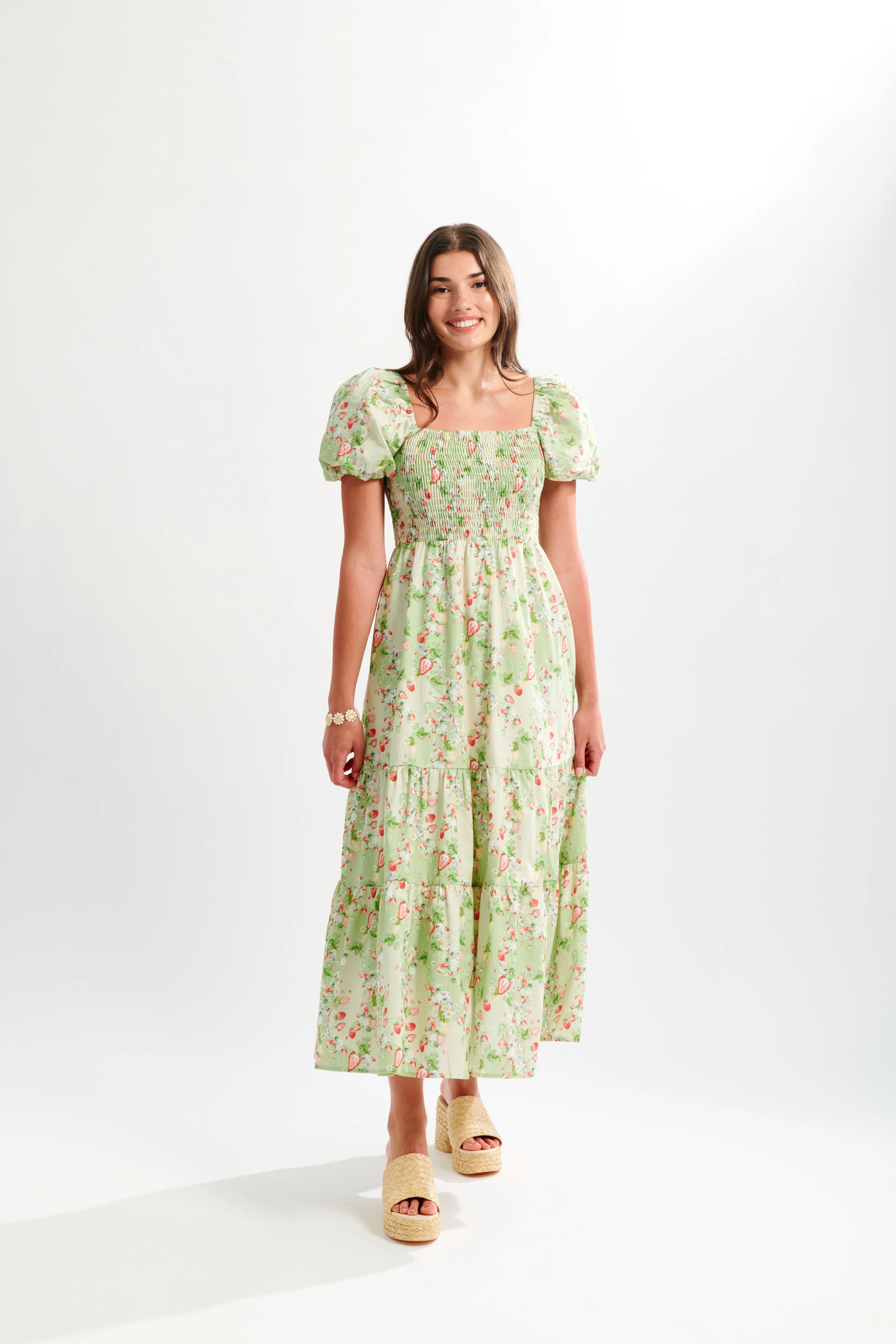 Emma Puff Sleeve Maxi Dress | Strawberry Rococo | Kathleen Maeve