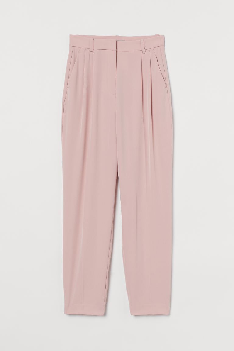 Ankle-length trousers in woven fabric. High waist with pleats at the front, a zip fly with a hook... | H&M (UK, MY, IN, SG, PH, TW, HK)