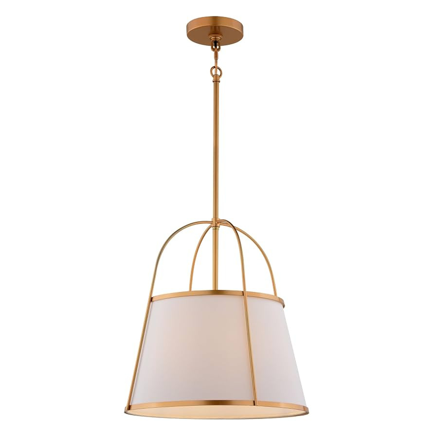 Marion 1-Light 15 in. Wide Mystic Gold Mid-Century Modern Cone Pendant with White Linen Shade, Ad... | Amazon (US)