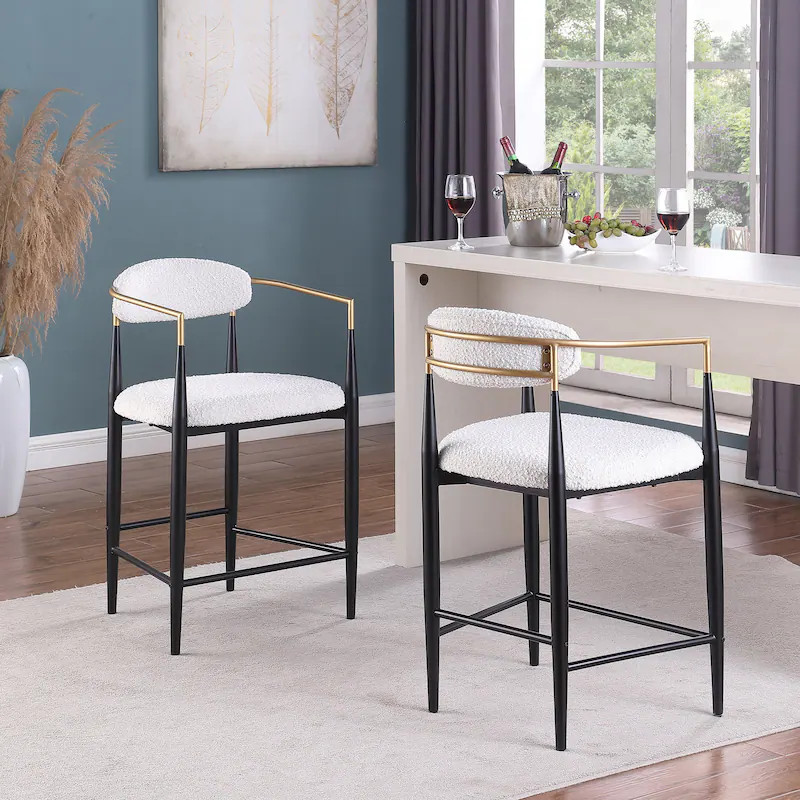 Christopher Knight Home Elmore Fabric and Iron 25-Inch Tall Counter Stools (Set of 2) - Beige/Bla... | Overstock