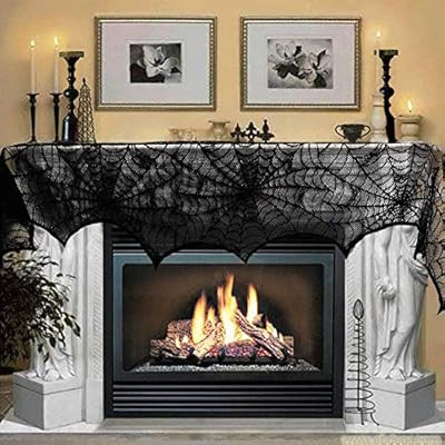 Halloween Decoration Black Lace Spiderweb Fireplace Mantle Scarf Cover Festive Party Supplies Set... | Amazon (US)
