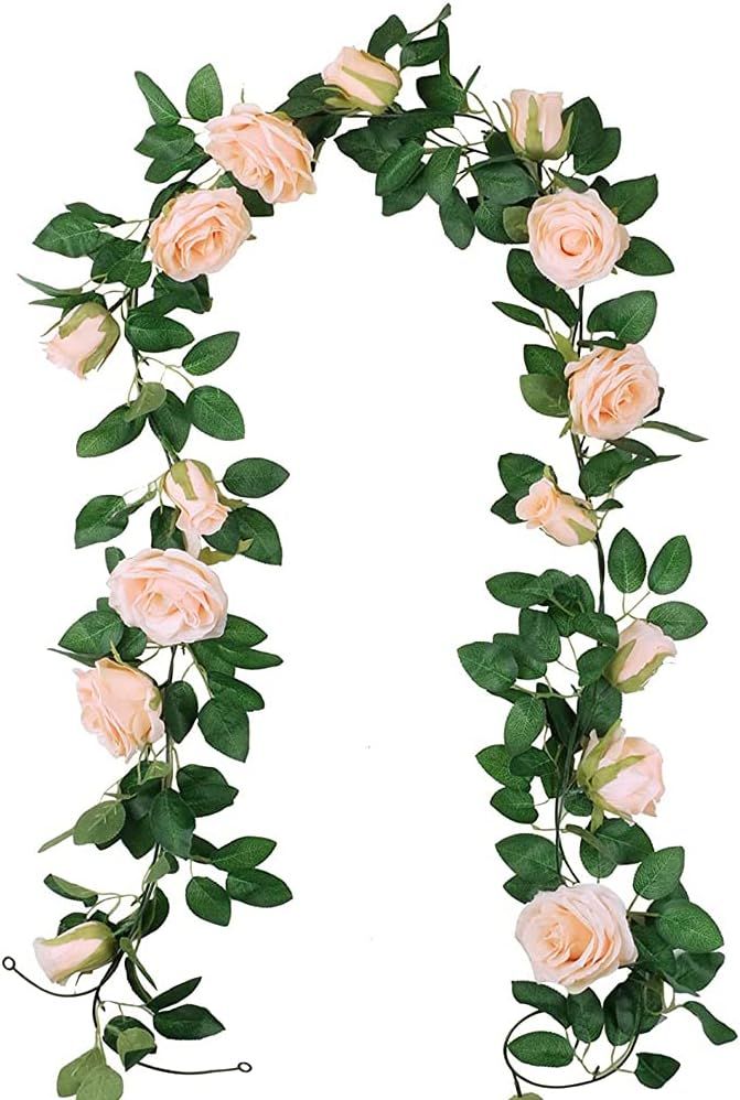 2PCS (Total 13Ft) Pink Artificial Rose Vine Garland Hanging Fake Rose Vines Leaves Decor for Outd... | Amazon (CA)