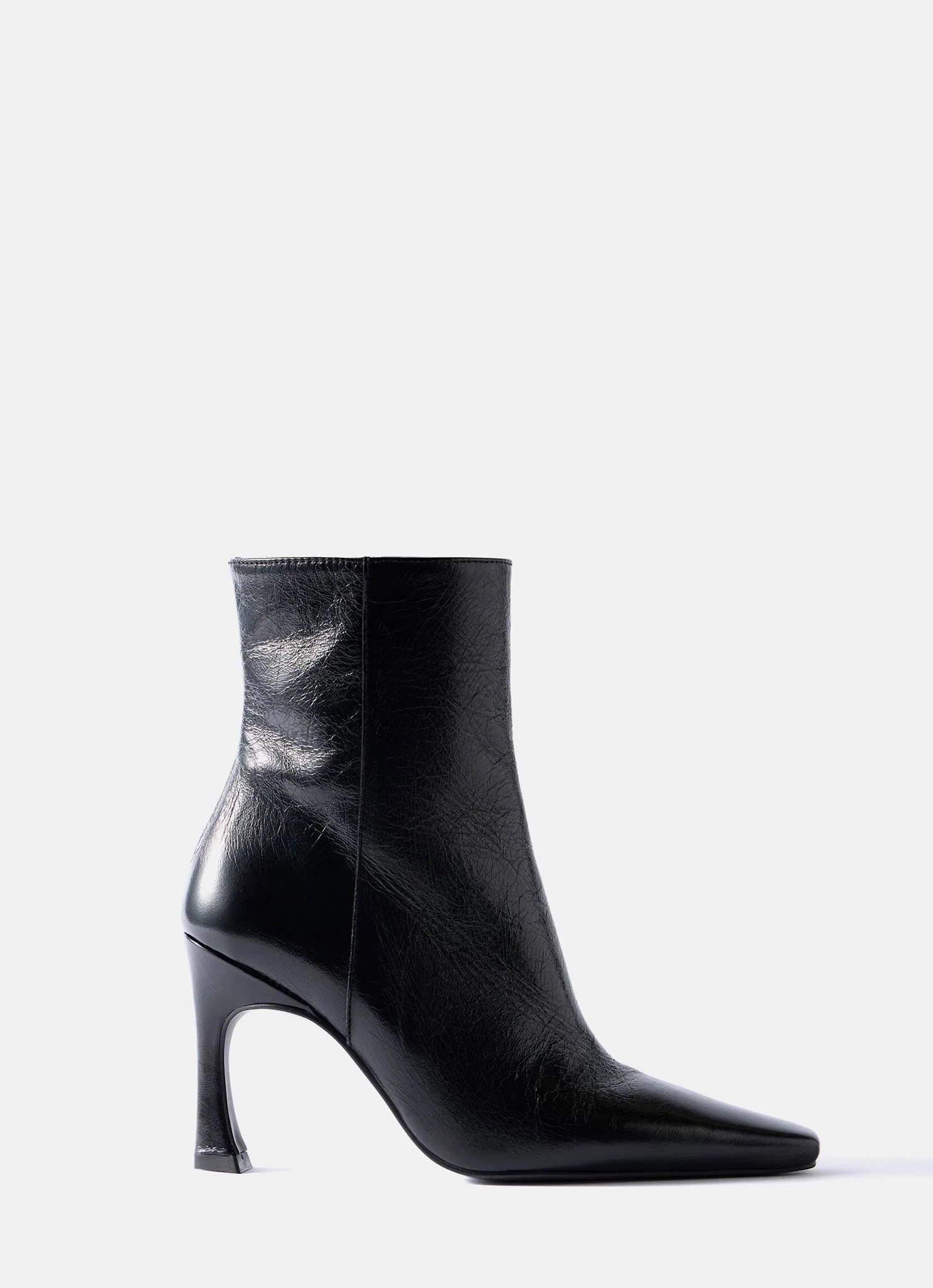 Mila Black Leather High Heel Ankle Boots | Mint Velvet