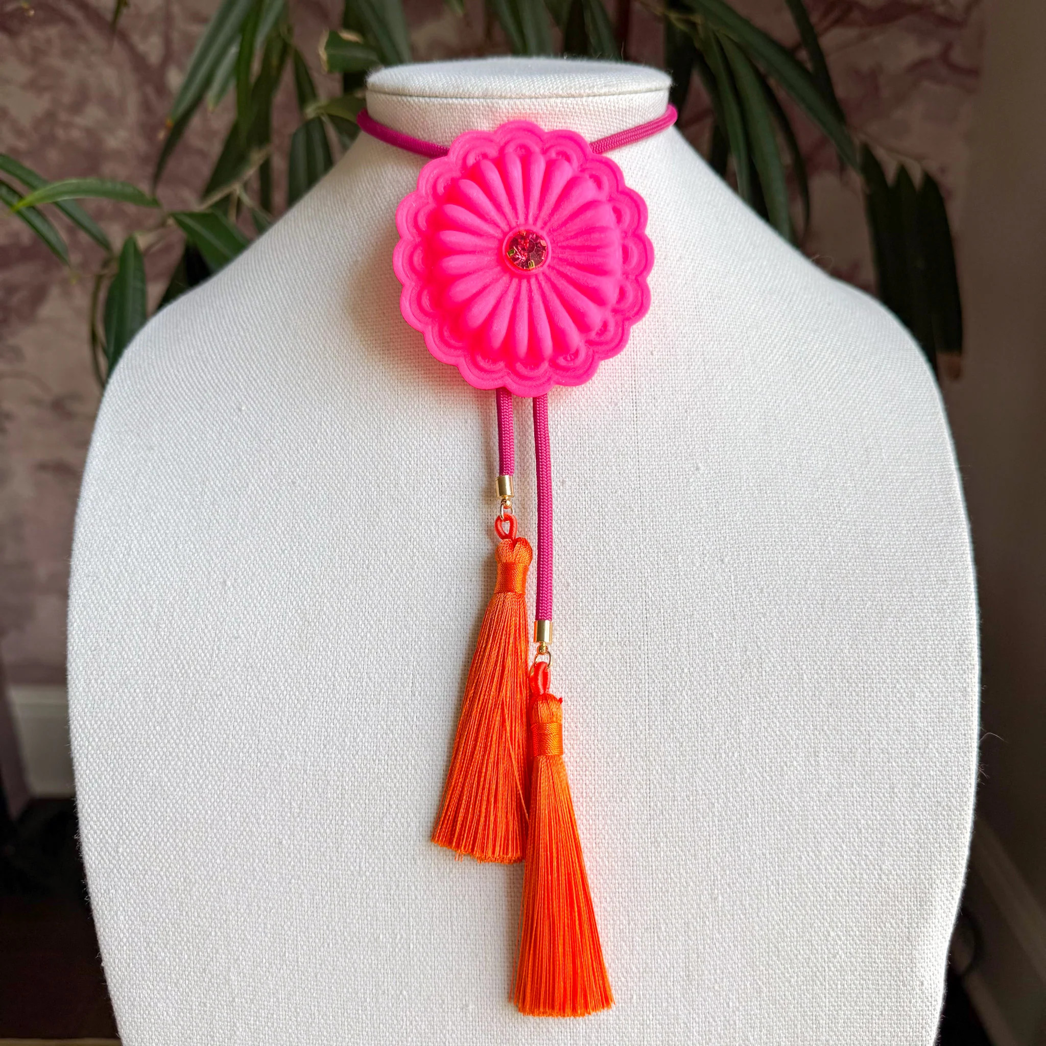 Concho Bolo Neon Pink with Fuchsia & Orange | Rahya Jewelry Design