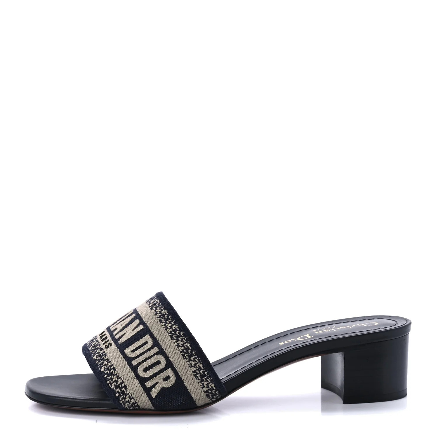 CHRISTIAN DIOR Canvas Embroidered Dway Mules Heeled Slide Sandals 36.5 Deep Blue | FASHIONPHILE (US)