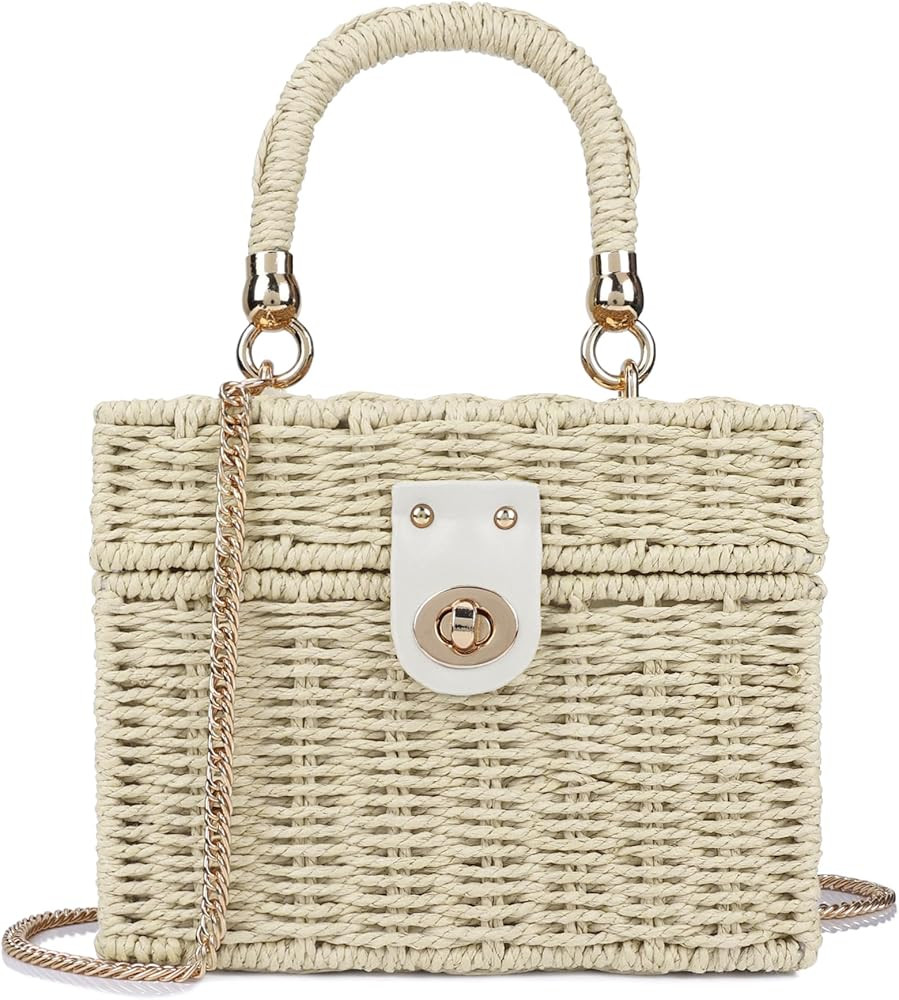 Handwoven Rattan Bag for Women Wicker Crossbody Shoulder Bag Straw Beach Tote Bag Top Handle Satc... | Amazon (US)