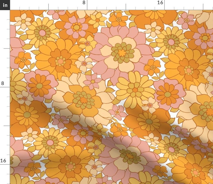Avery Retro Floral on White-medium scale Fabric byred_raspberry_design | Spoonflower