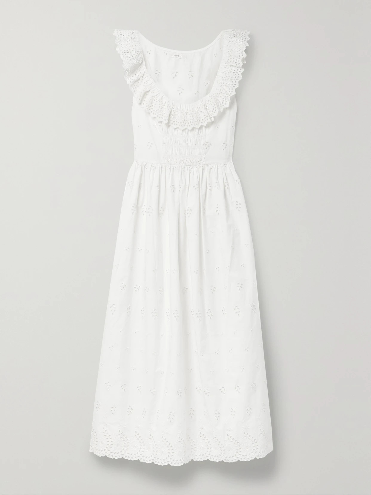 DÔEN - Farah Ruffled Broderie Anglaise Organic Cotton-poplin Midi Dress - White | NET-A-PORTER (UK & EU)
