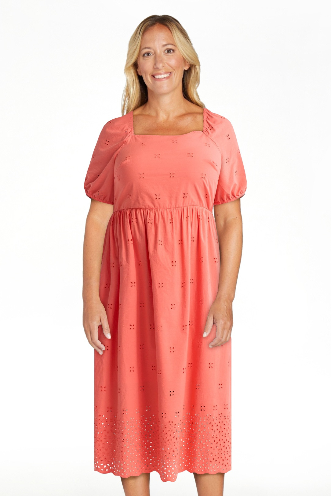 Time and Tru Women's and Women's Plus Square Neck Eyelet Midi Dress, Sizes XS-4X - Walmart.com | Walmart (US)
