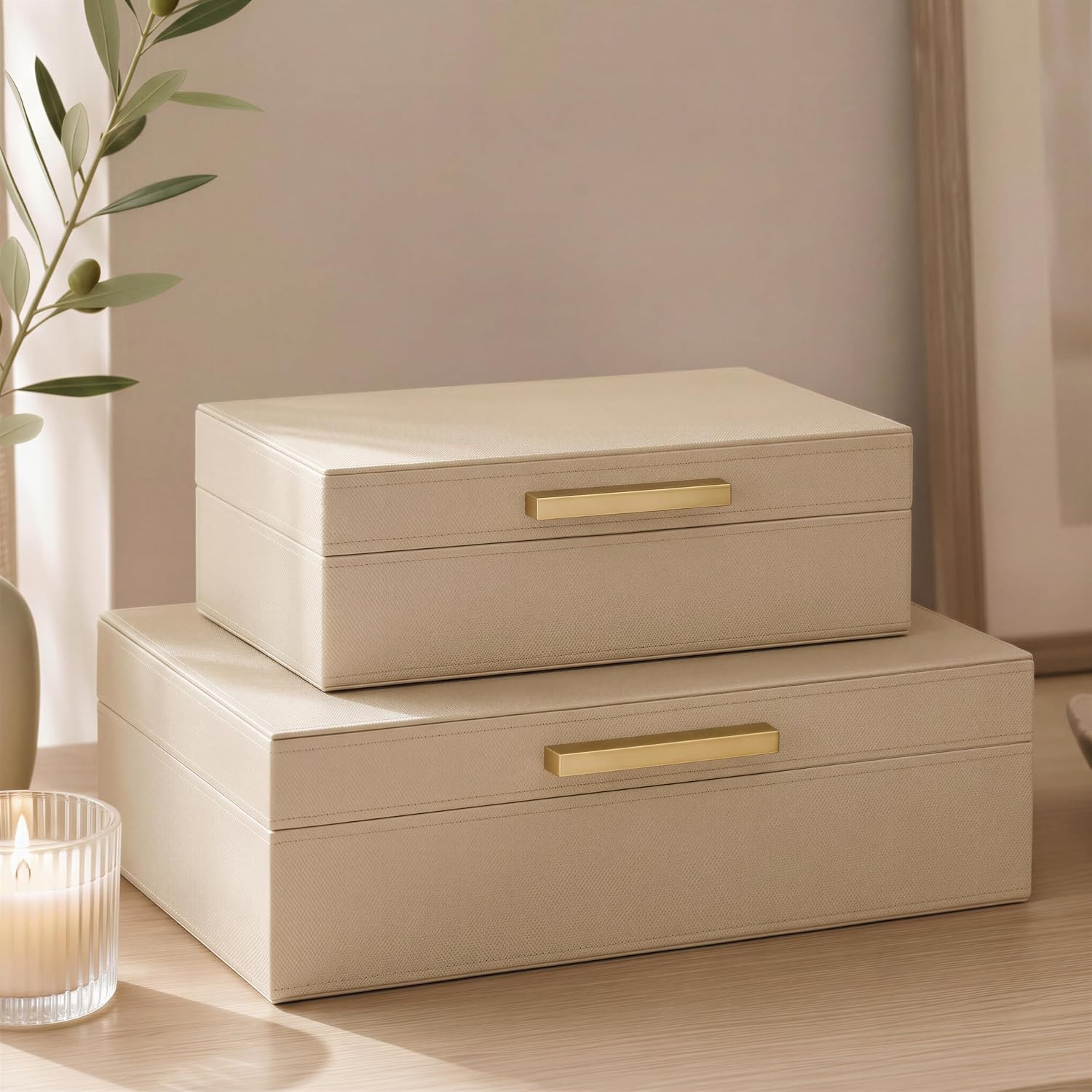 Decorative Storage Boxes with Lids - Set of 2 PU Leather Organizer Bins | Amazon (US)