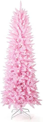 Artificial Christmas Trees Collapsible Pink Pencil Tree with 550 Tips Metal Stand, Suitable for Home | Amazon (US)