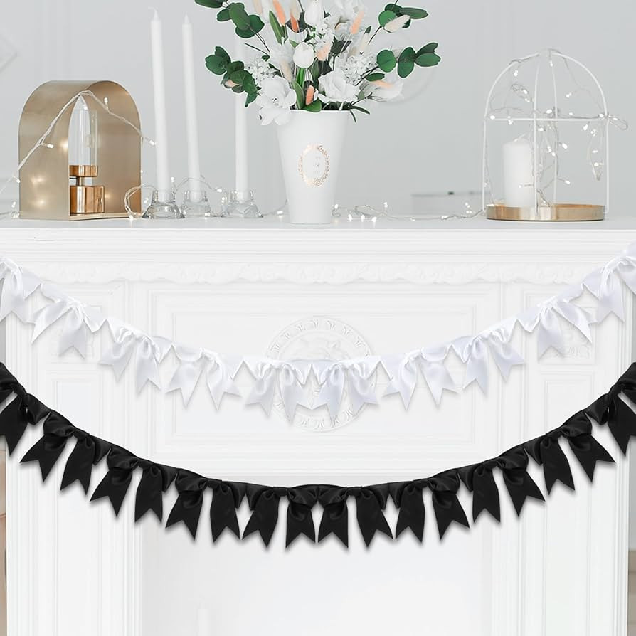 Dilunave 2 Pcs 6.56 ft Black White Bow Decorations, Black White Satin Bow Garland, Coquette Birth... | Amazon (US)