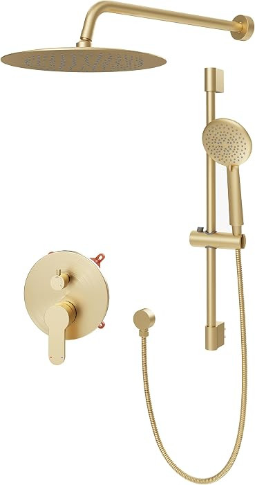 Gabrylly Shower System Gold, Slide Bar Shower Faucet Set with High Pressure 10" Rain Head and 5-S... | Amazon (US)