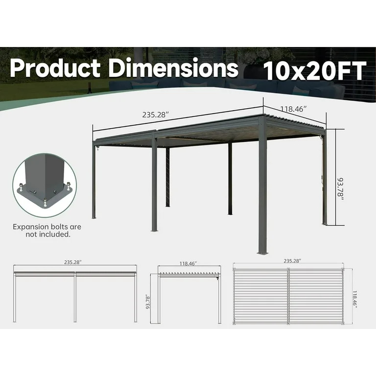 Domi Outdoor Living Louvered Pergola 10X20FT, Aluminum Pergola with Adjustable Roof, Aluminum Fra... | Walmart (US)