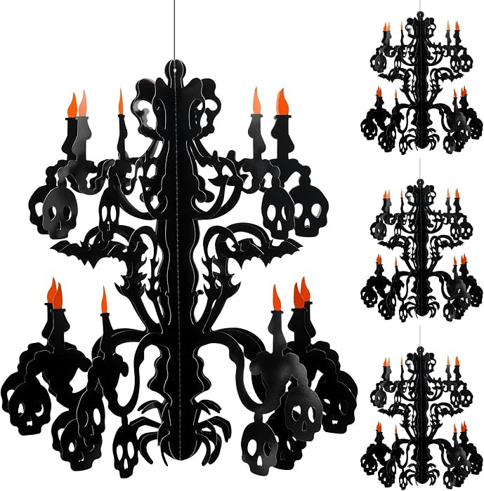 Motipuns 4 Pcs Halloween Chandelier Hanging 3D Paperboard Decor,Classic | Amazon (US)