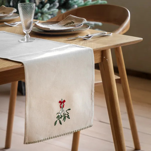 Cedar and Sage Magical Mistletoe Cotton Table Runner | Dunelm