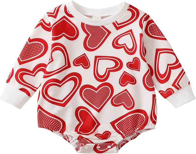 Valentines Day Baby Boy Girl Clothes Sweatshirt Romper Heart Oversized Bodysuit Onesie Spring Win... | Amazon (US)